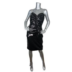 Vintage Tadashi Black Sequin Strapless Cocktail Dress Sweetheart NWT Sz 6
